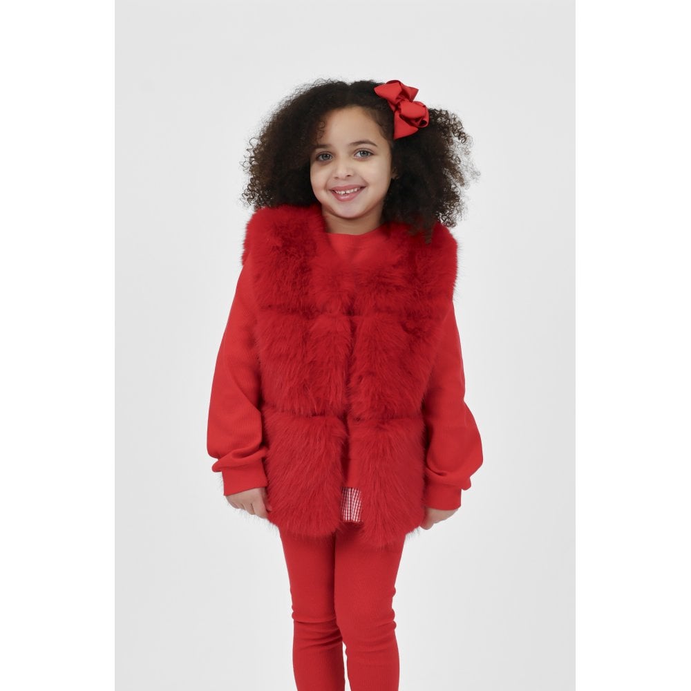Alora Girls Faux Fur Gilet Red