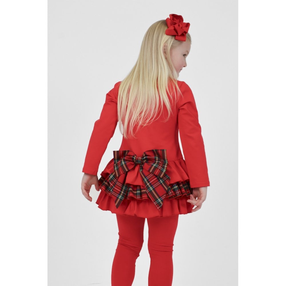 Darcy Girls Frilly Tartan Bow Tracksuit Set Red