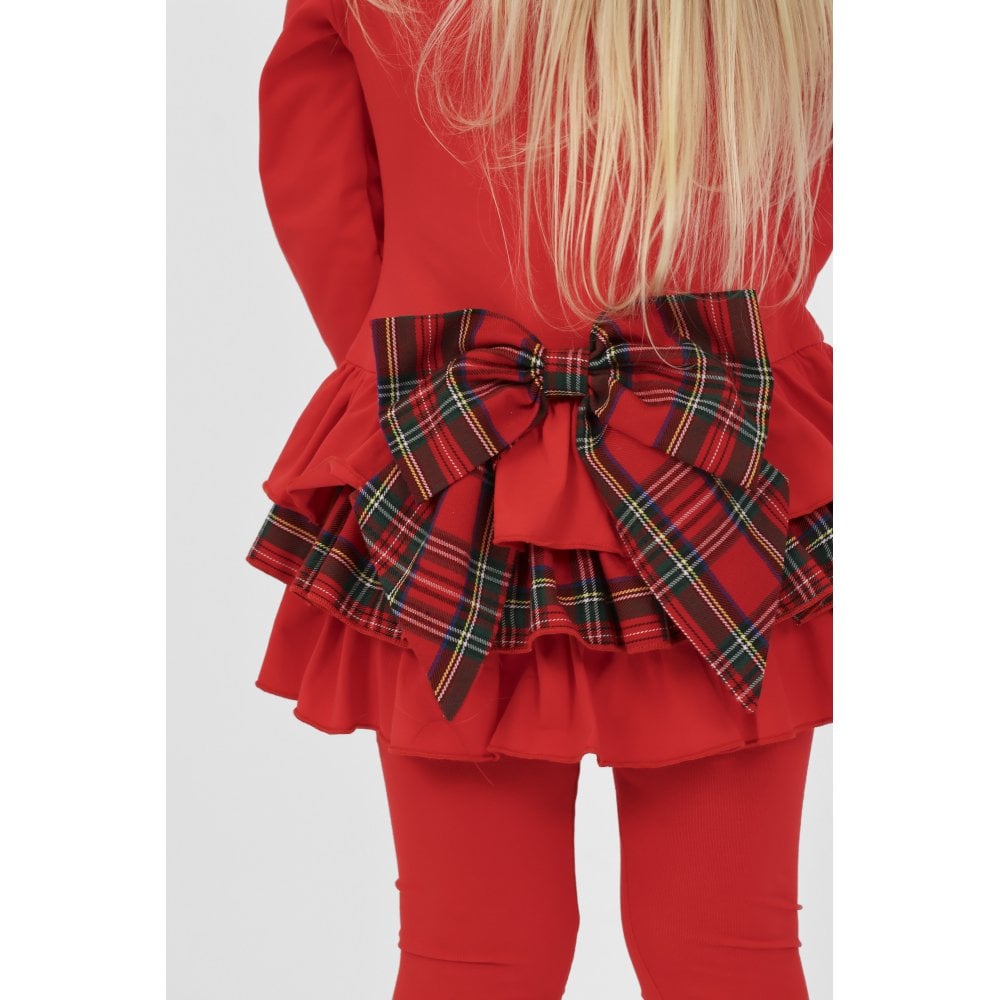Darcy Girls Frilly Tartan Bow Tracksuit Set Red