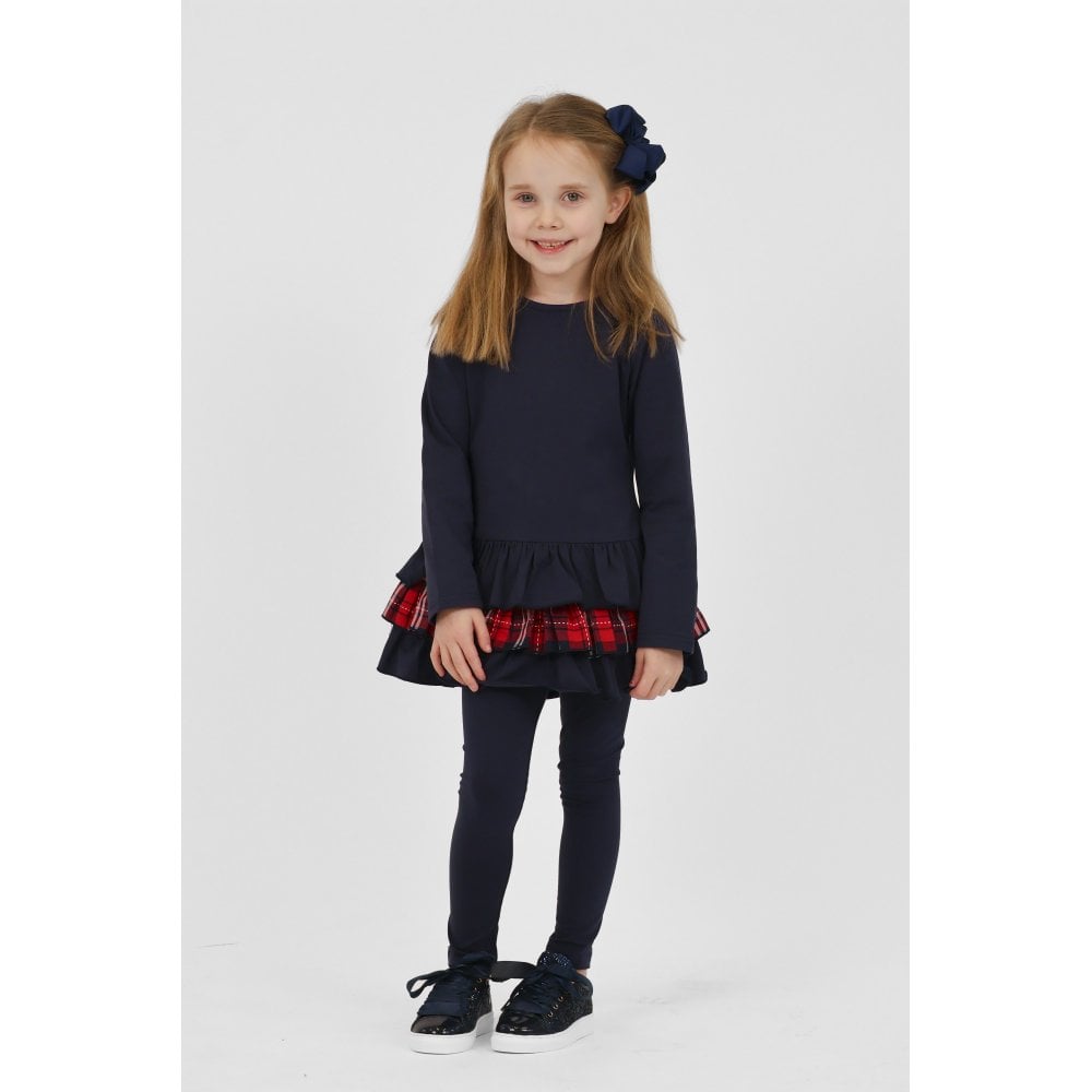 Darcy Girls Frilly Tartan Bow Tracksuit Navy