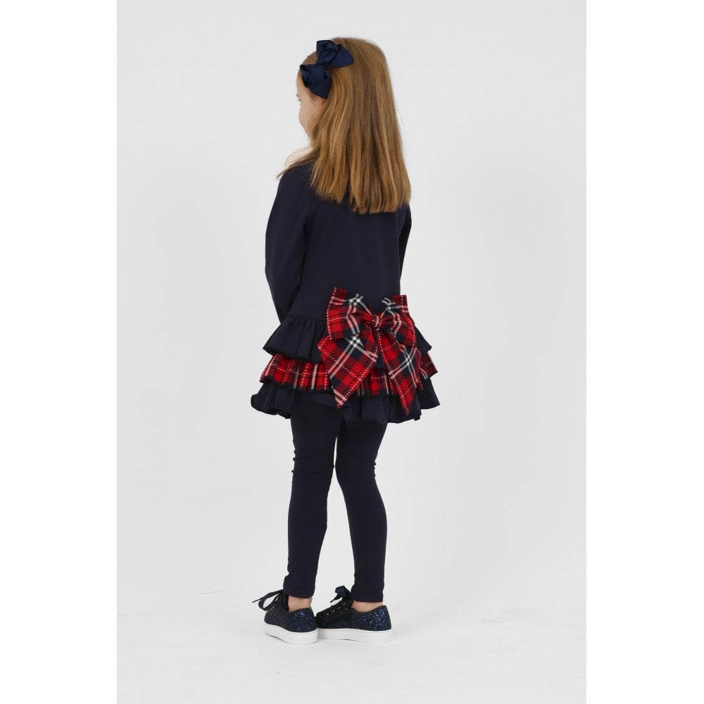 Darcy Girls Frilly Tartan Bow Tracksuit Navy