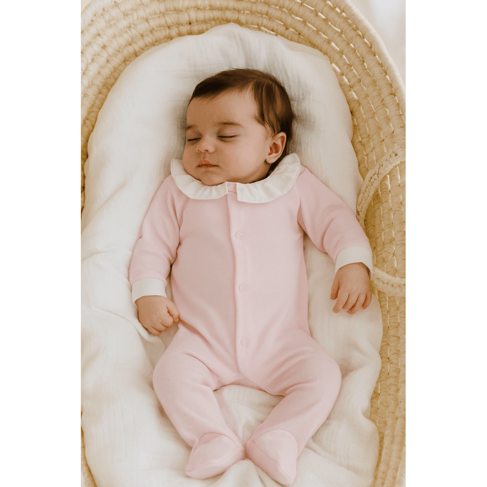 25BB-837 Babygirls Pink Cotton Frilly Babygrow
