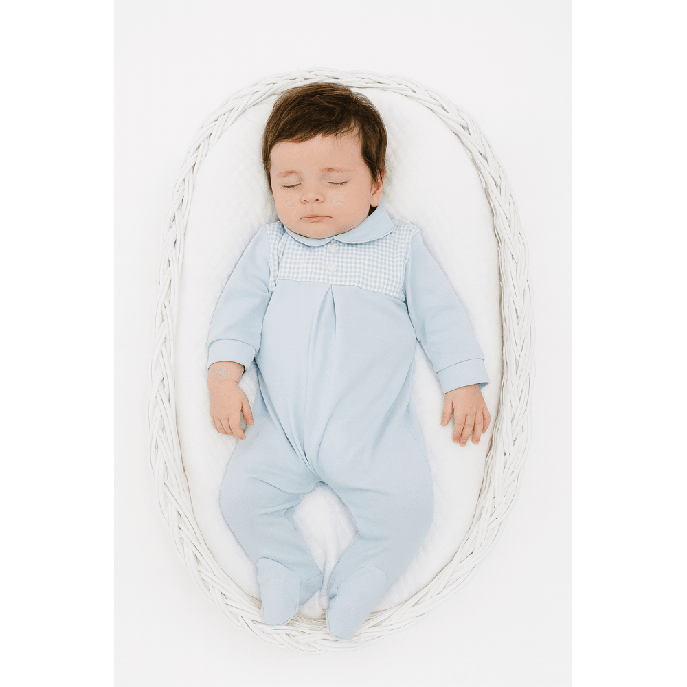 25BB-836 Baby Boys Checked Babygrow Blue