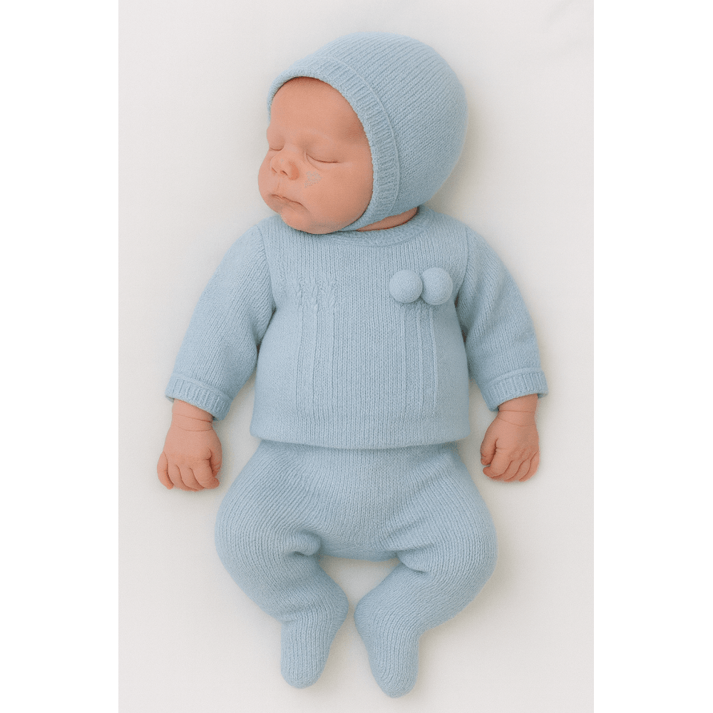 25RF-731 Baby Boys Knitted Baby Set With Hat