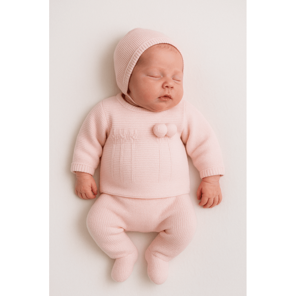 24RF-731 Baby Girls Pink Knitted Coming Home Set