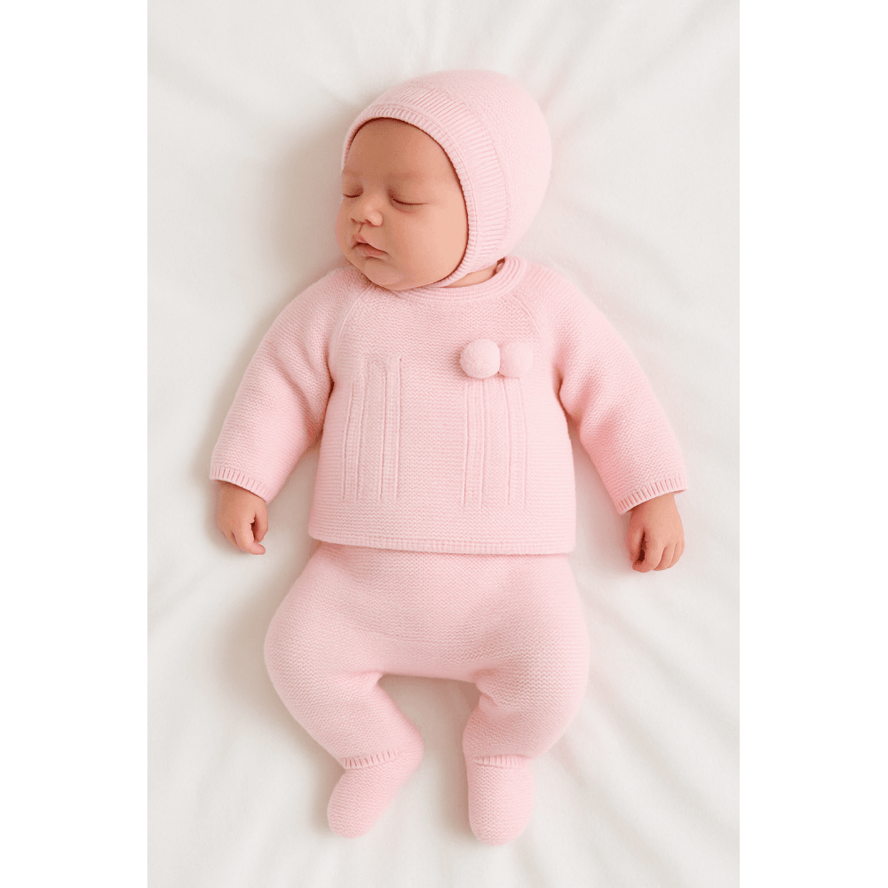 24RF-731 Baby Girls Pink Knitted Coming Home Set