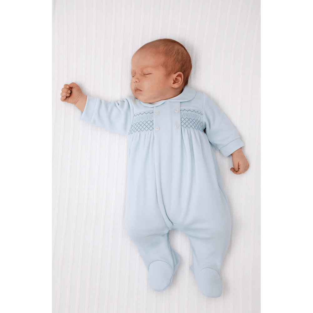 025LA-569 Smocked Baby Grow Blue