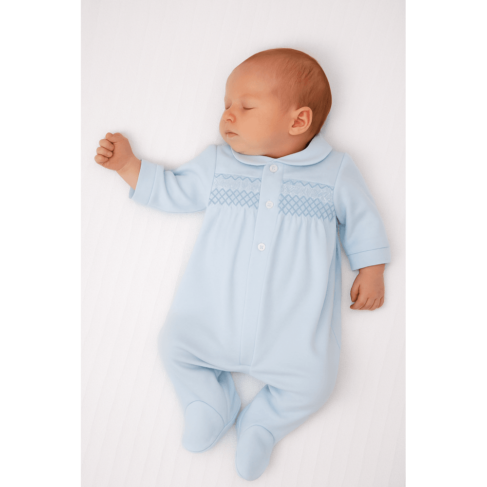 025LA-569 Smocked Baby Grow Blue