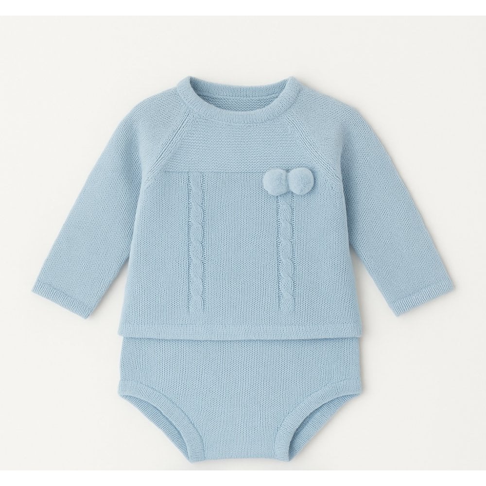 25RF-732 Baby Knitted Pom Pom Jumper & Jam Pants Blue
