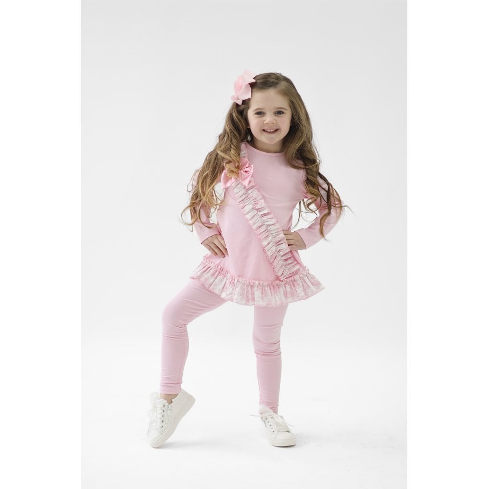 Alba Girls Pink Toile Ruffle Tracksuit Pink
