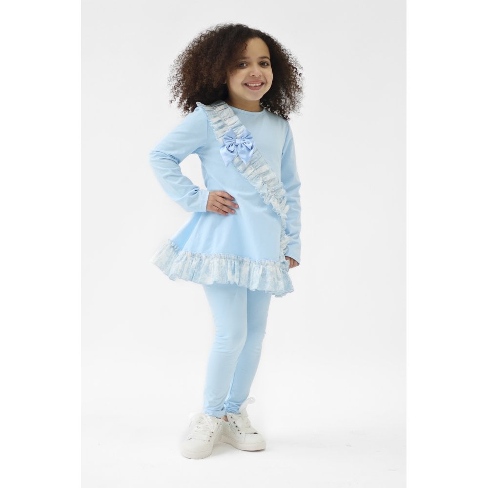 Alba Girls Blue Toile Ruffle Tracksuit