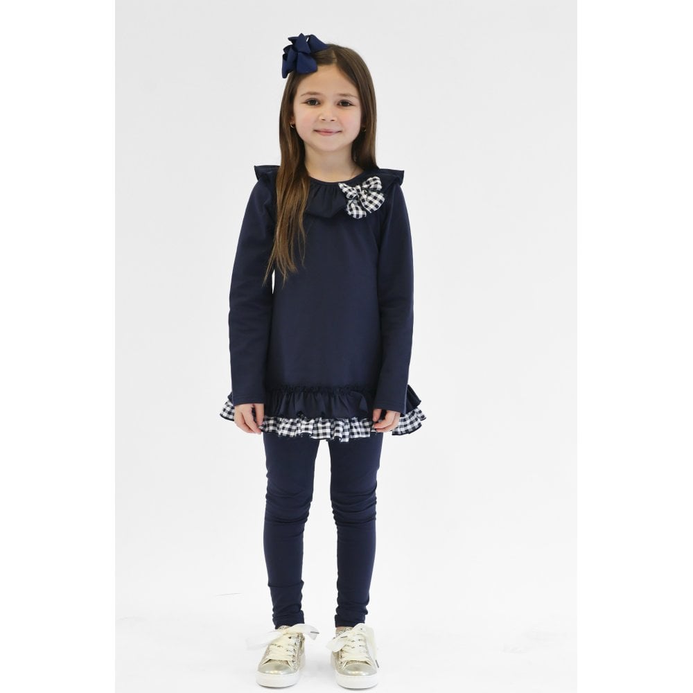 Clara Girls Navy Frilly Checked Tracksuit