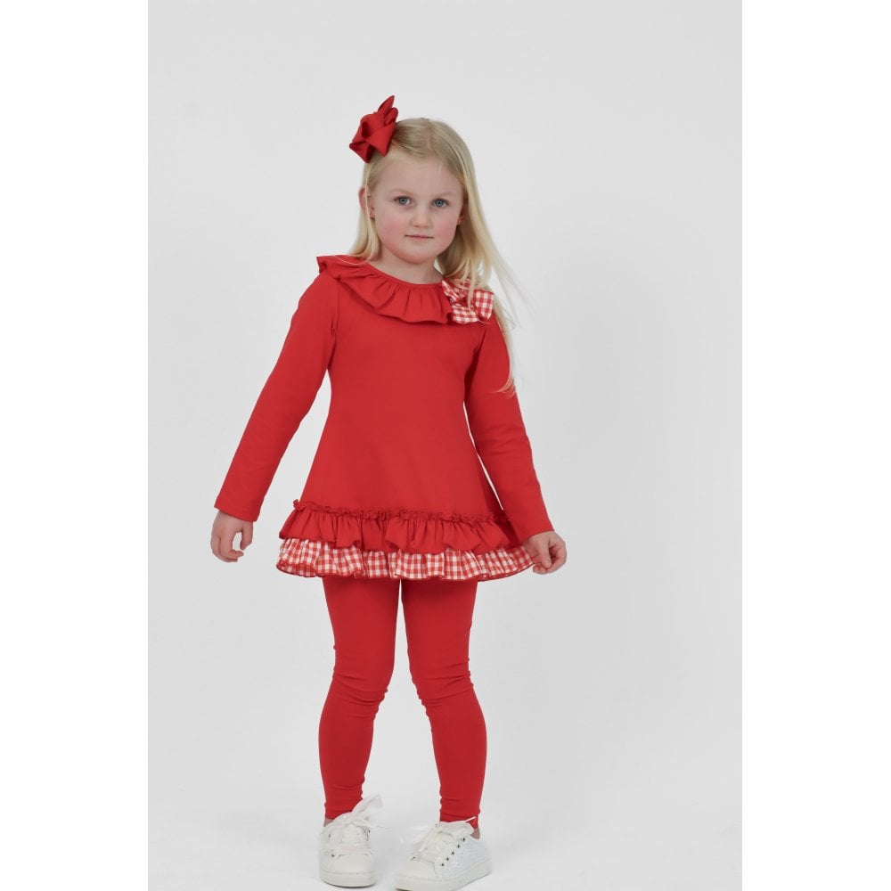 Clara Girls Red Frilly Checked Tracksuit