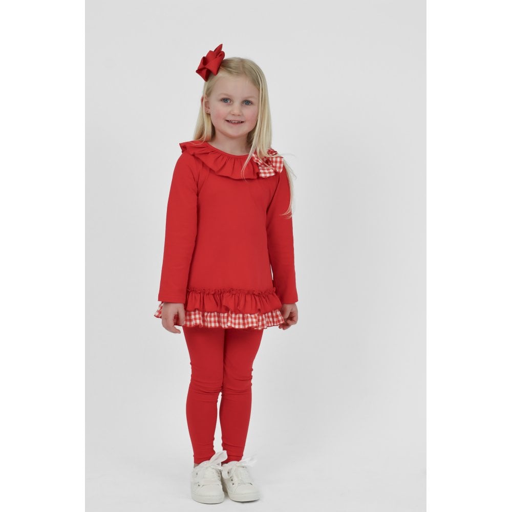 Clara Girls Red Frilly Checked Tracksuit