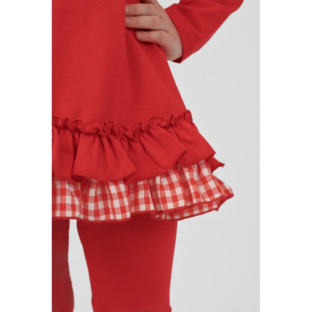 Clara Girls Red Frilly Checked Tracksuit