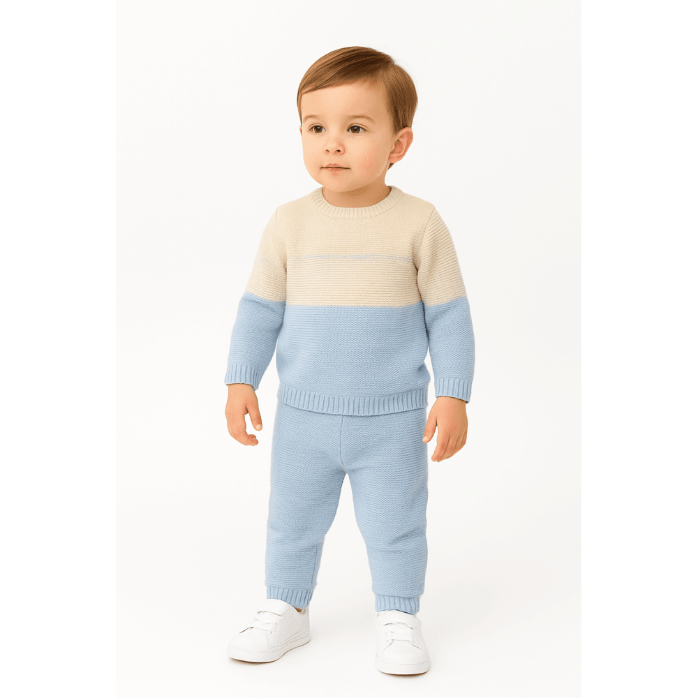 Santiago Boys Blue/Camel Knitted Tracksuit Set