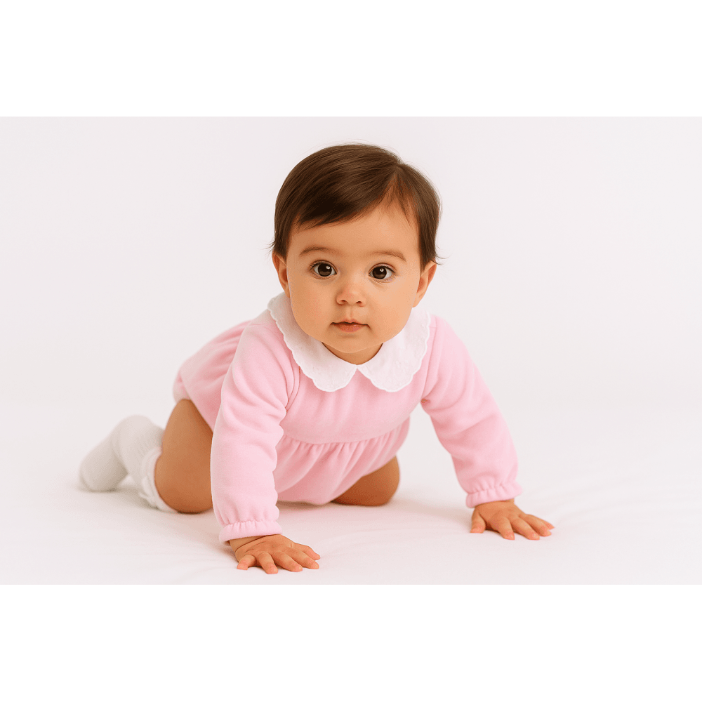 Nova Pex Girls Velour Frilly Bow Romper Pink