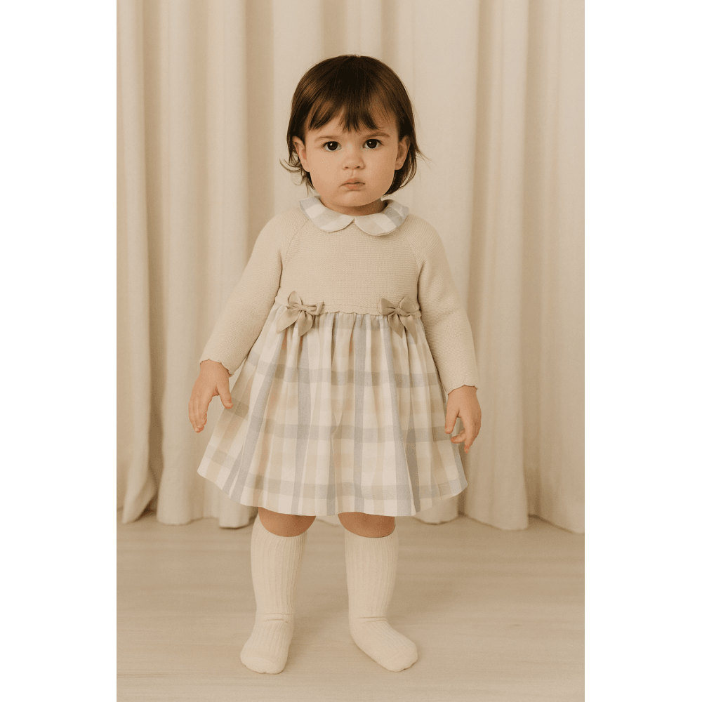 Orla Girls Beige Checked Dress