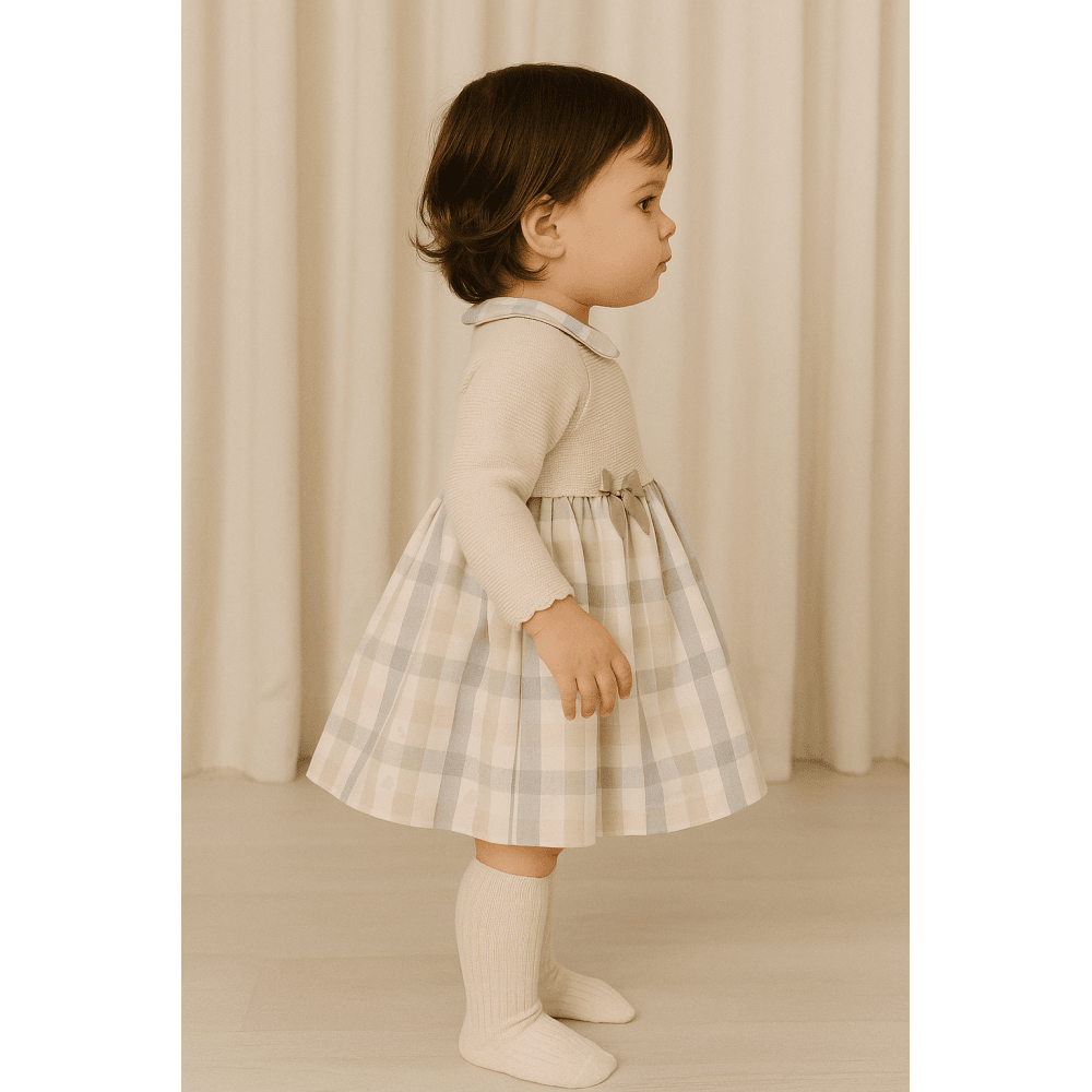 Orla Girls Beige Checked Dress