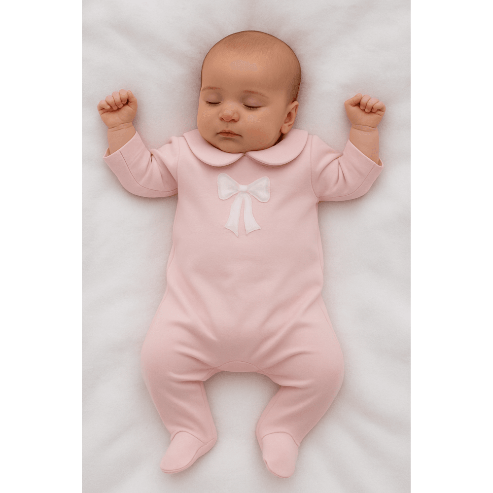 Jessica Baby Girls Pink Bow Cotton Sleepsuit