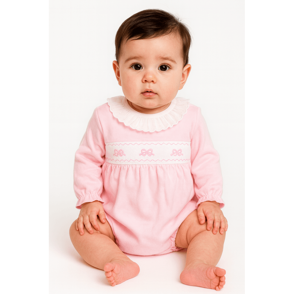 Pex Bow Frilly Collar Pink Velour Romper