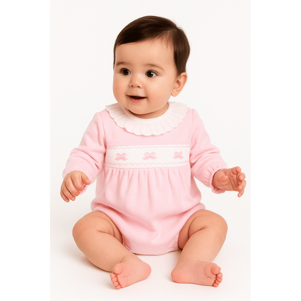 Pex Bow Frilly Collar Pink Velour Romper
