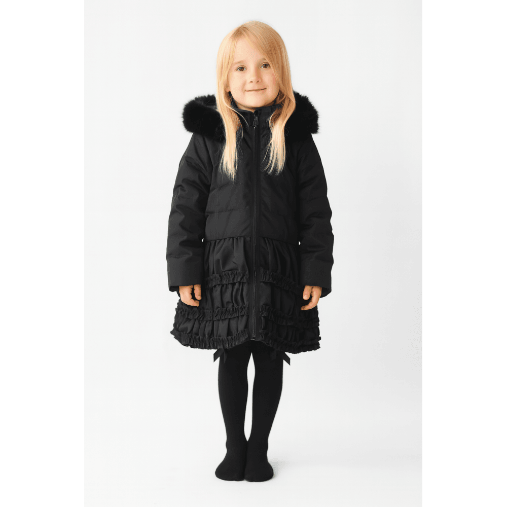 Rosie Girls Ruffle Frilly Padded Coat Black
