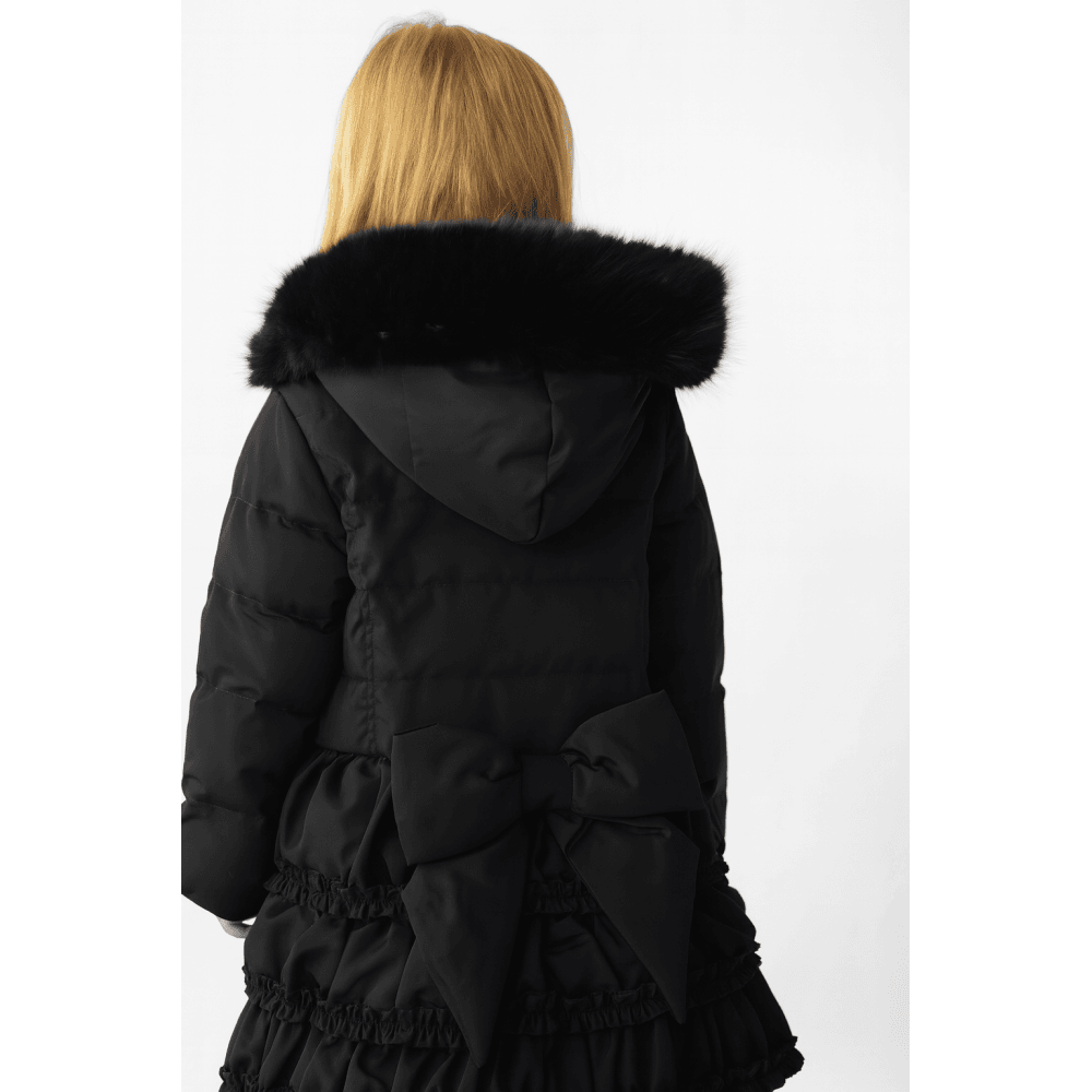 Rosie Girls Ruffle Frilly Padded Coat Black