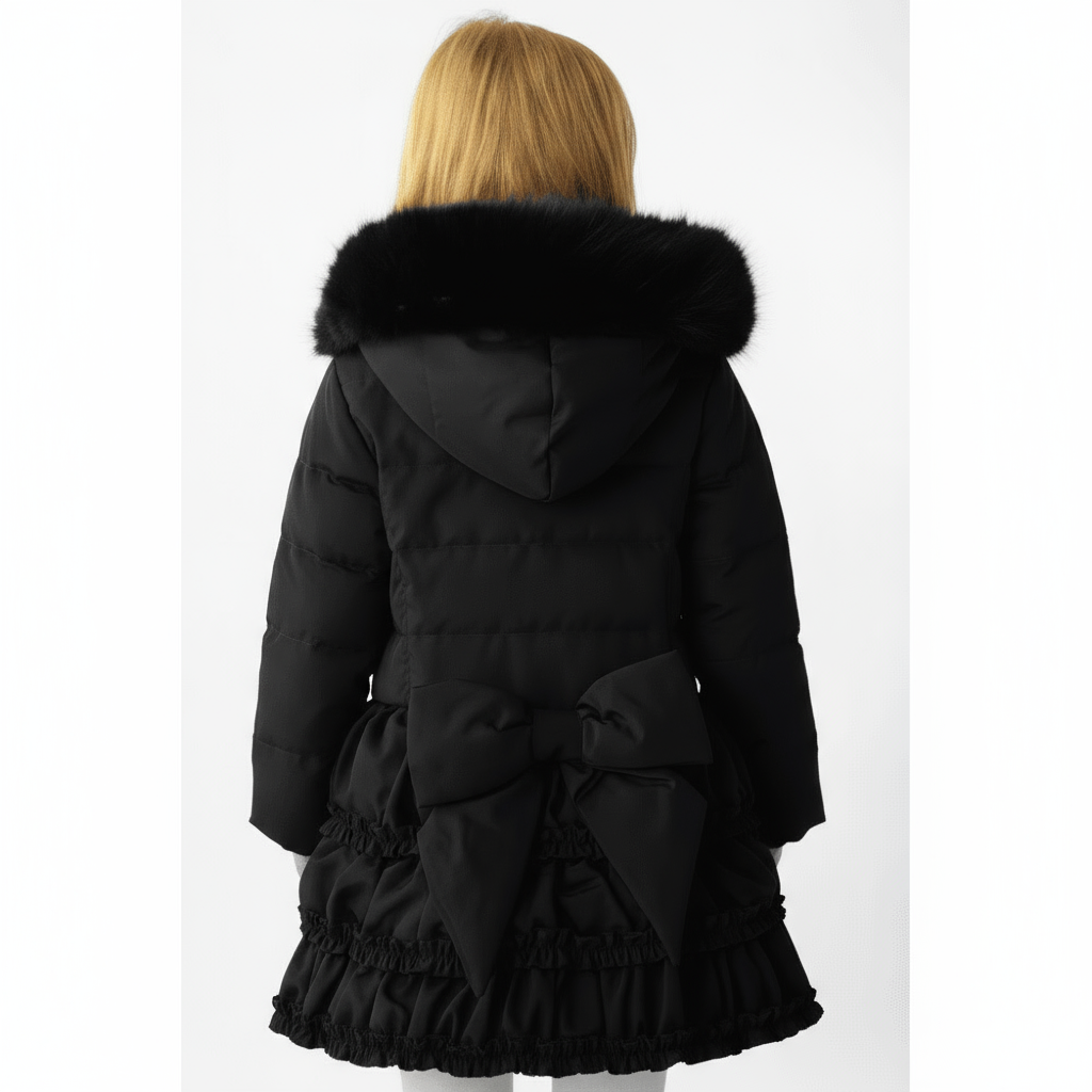 Rosie Girls Ruffle Frilly Padded Coat Black