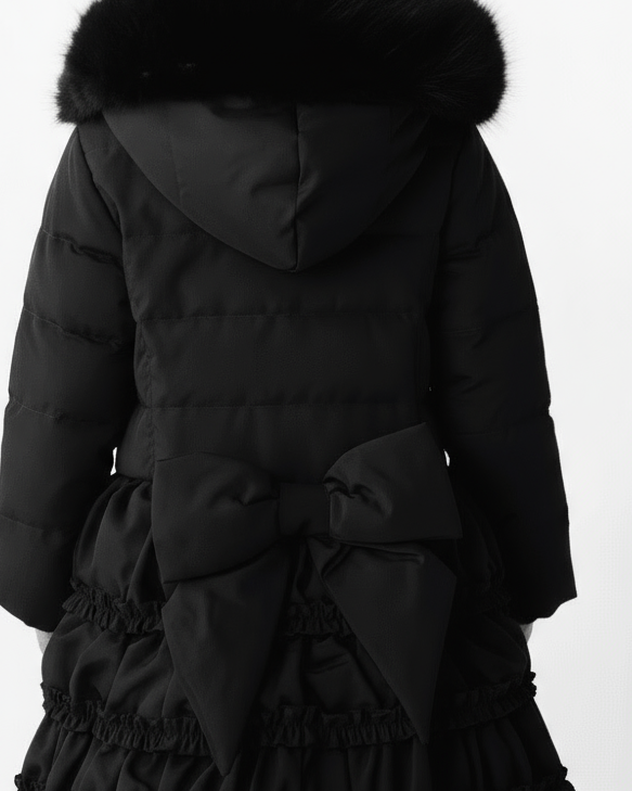 Rosie Girls Ruffle Frilly Padded Coat Black