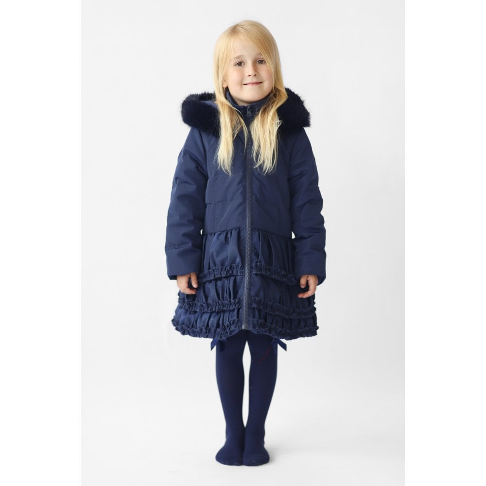 Rosie Girls Ruffle Frilly Padded Coat Navy