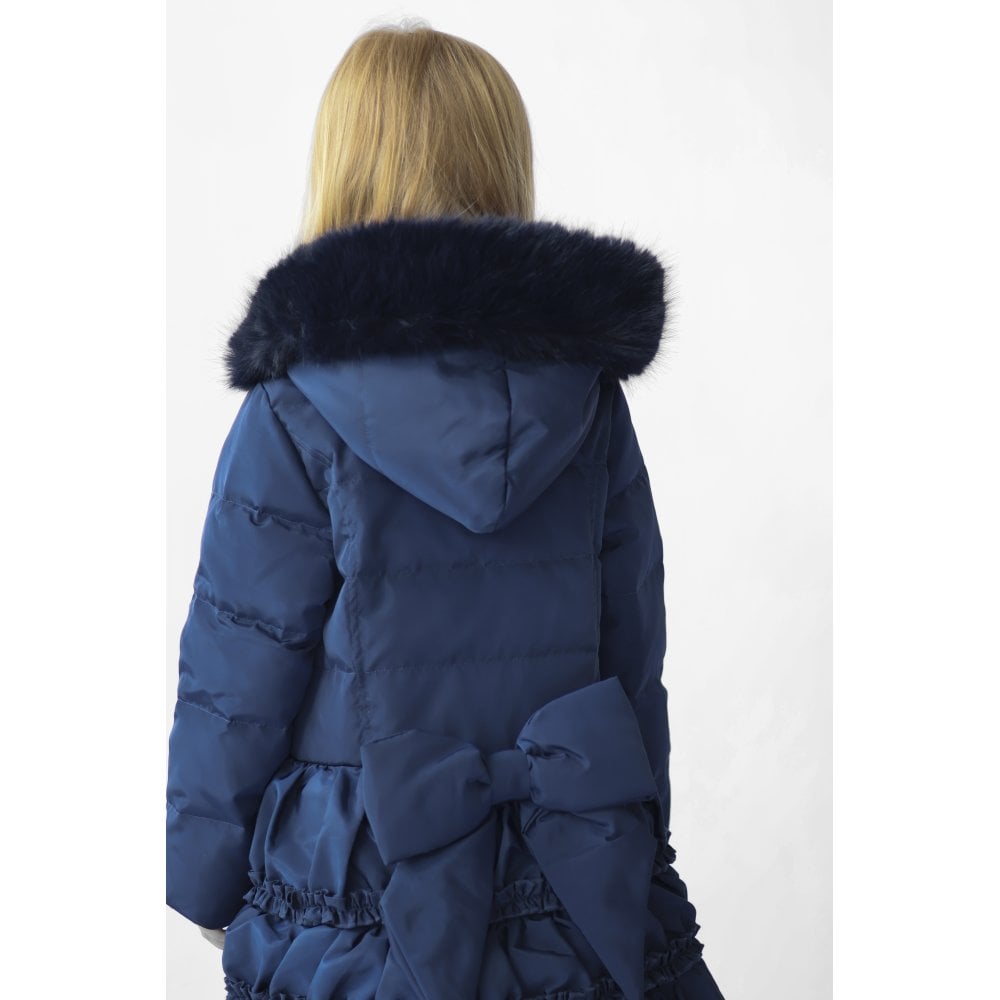 Rosie Girls Ruffle Frilly Padded Coat Navy