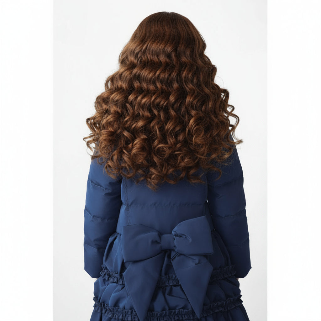 Rosie Girls Ruffle Frilly Padded Coat Navy