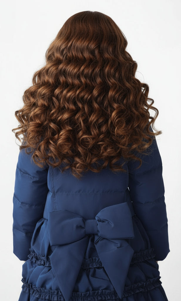 Rosie Girls Ruffle Frilly Padded Coat Navy