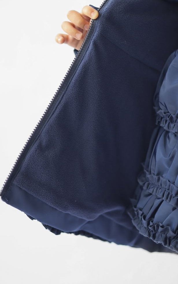 Rosie Girls Ruffle Frilly Padded Coat Navy