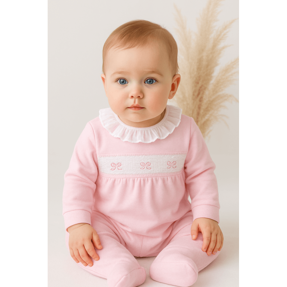 Pex Girls Bow Velour Frilly Collar Babygrow