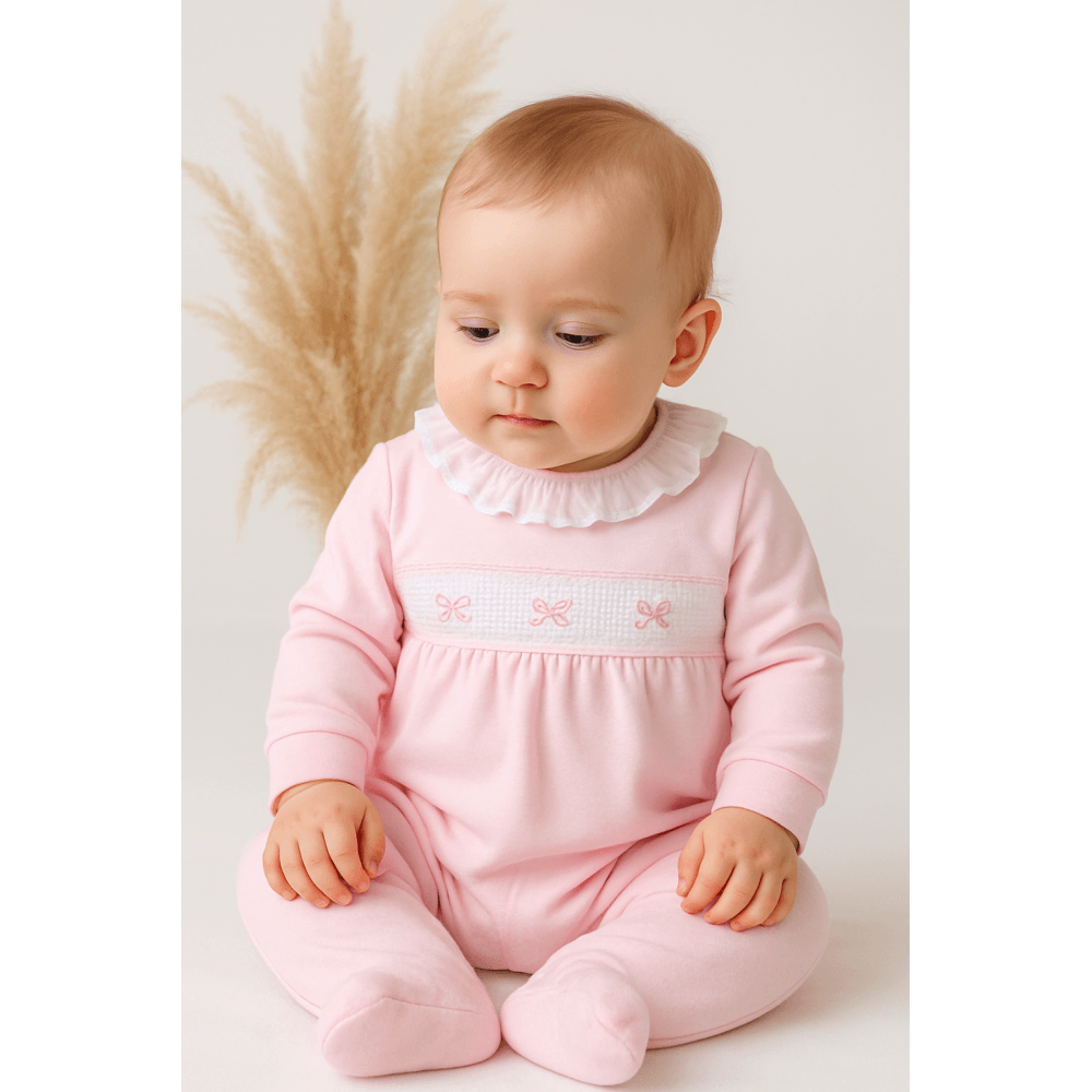 Pex Girls Bow Velour Frilly Collar Babygrow