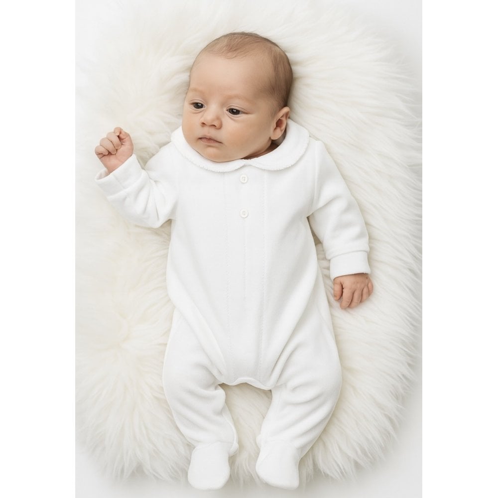 Pex Classic Sleepsuit Unisex White Velour Babygrow