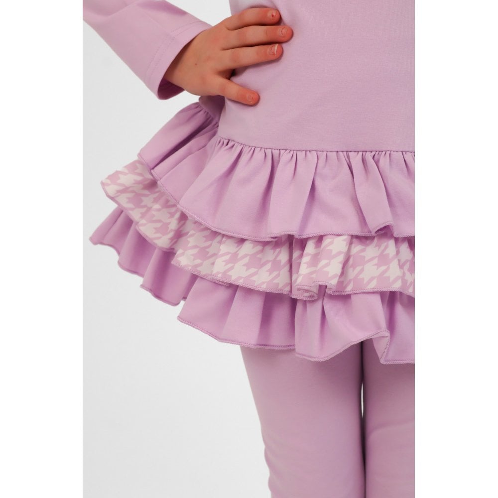 Fran Girls Frilly Dogtooth Print Tracksuit Lilac