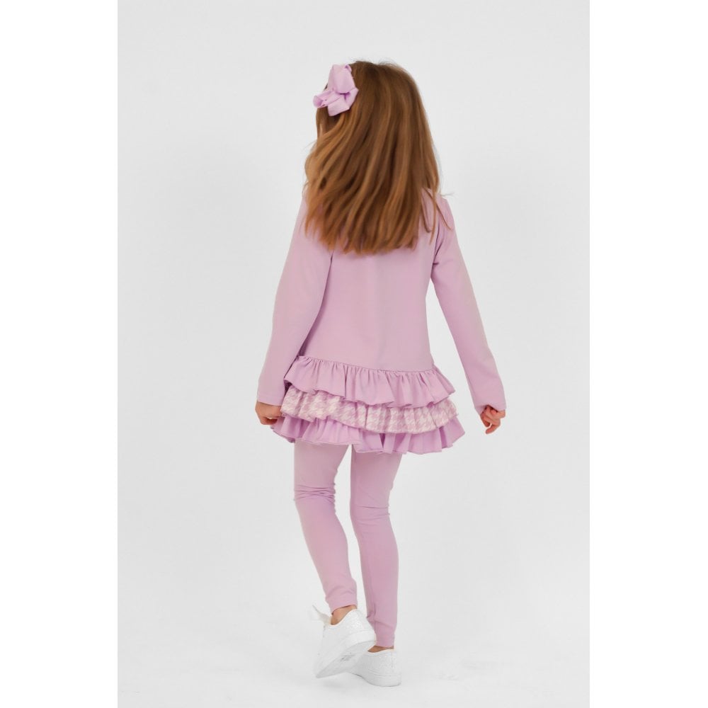 Fran Girls Frilly Dogtooth Print Tracksuit Lilac