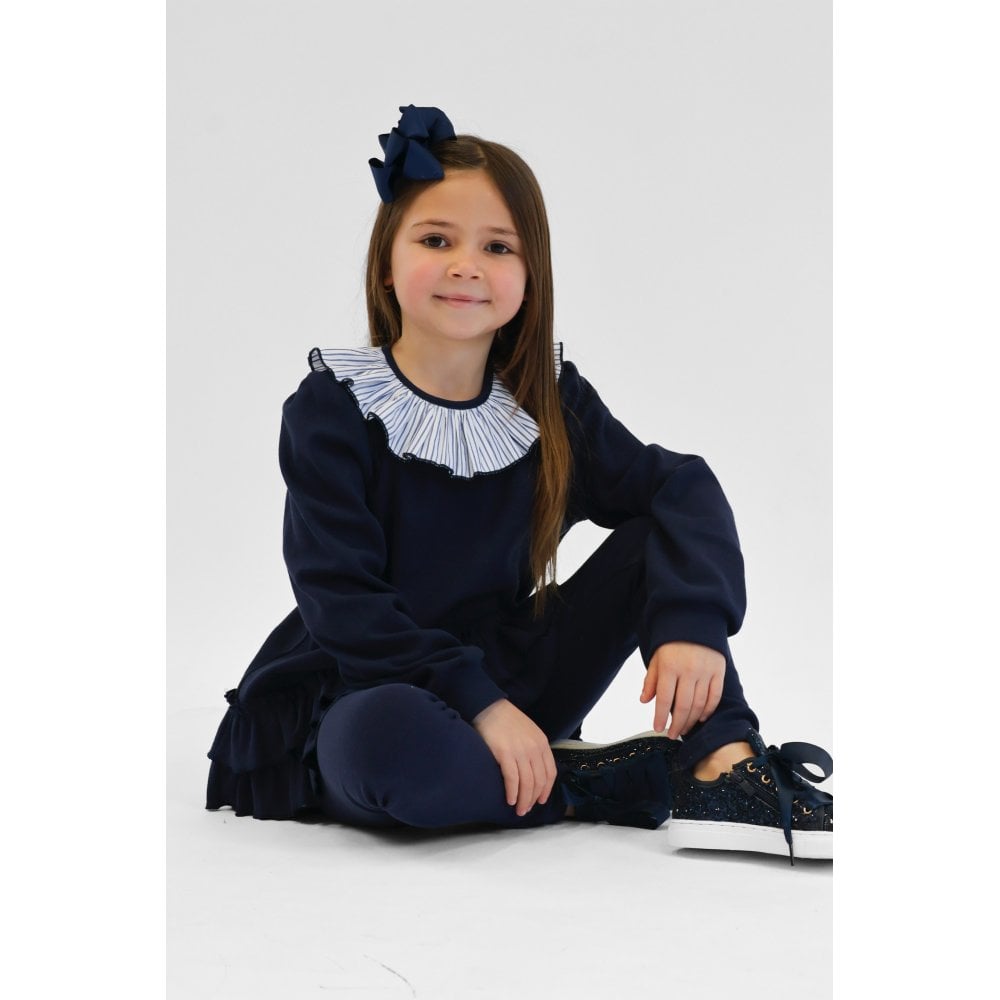 Leah Girls Frilly Neck Legging Tracksuit Navy