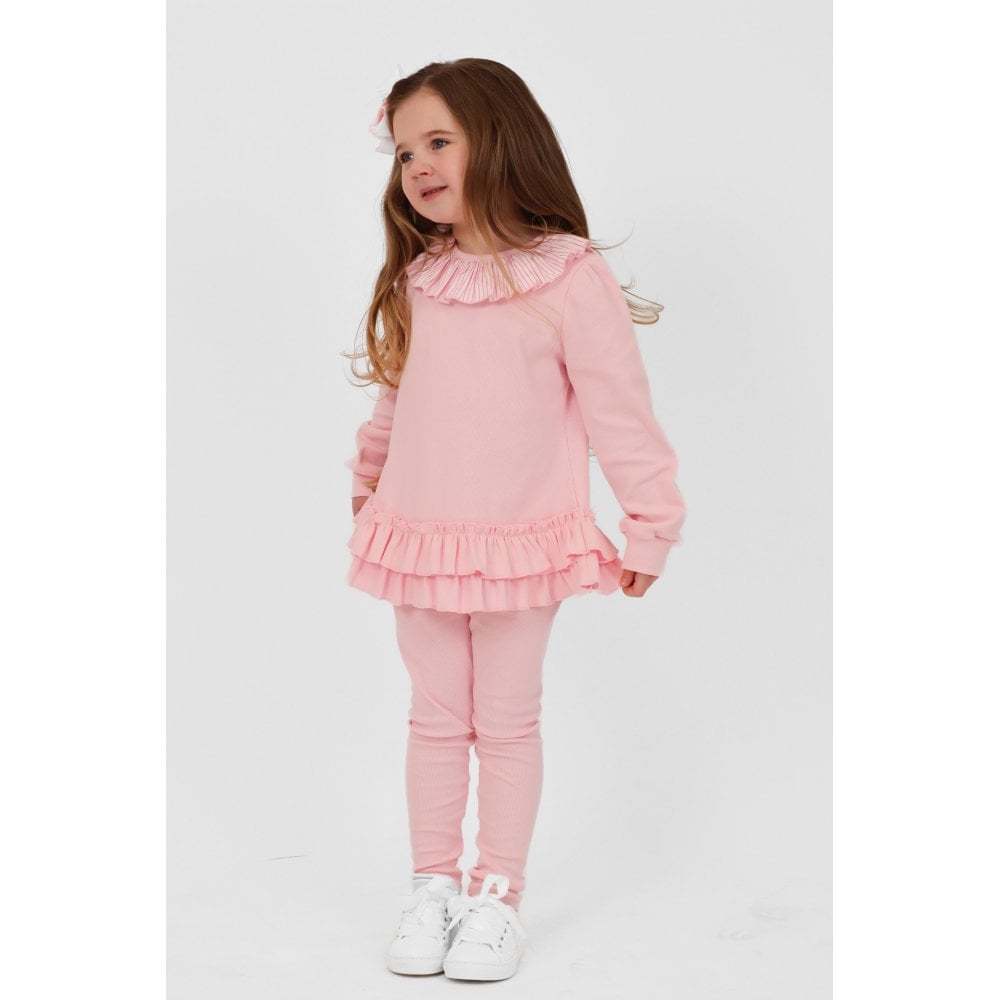 Leah Girls Frilly Neck Legging Tracksuit Pink