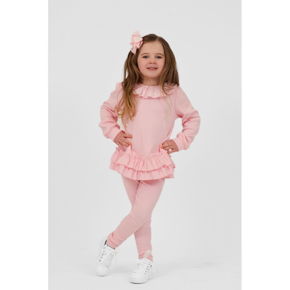 Leah Girls Frilly Neck Legging Tracksuit Pink