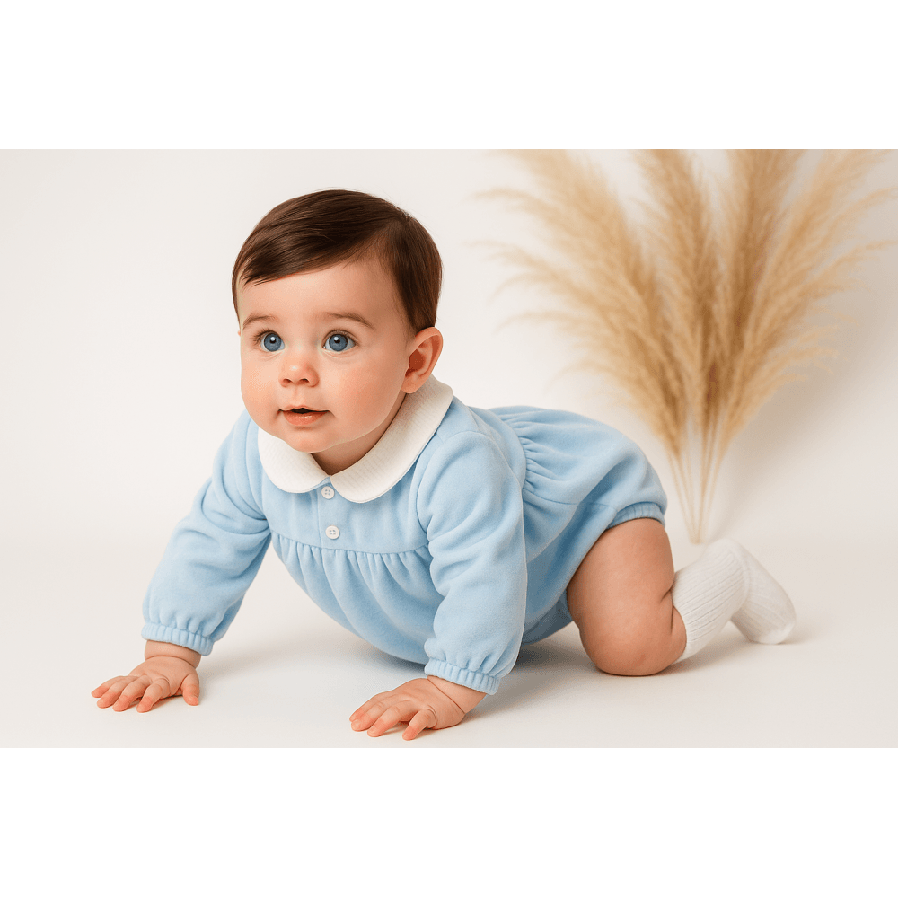Aspen Baby Boys Blue Velour Romper