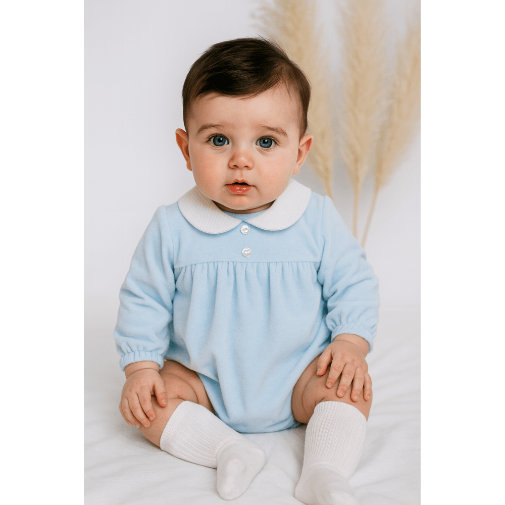 Aspen Baby Boys Blue Velour Romper