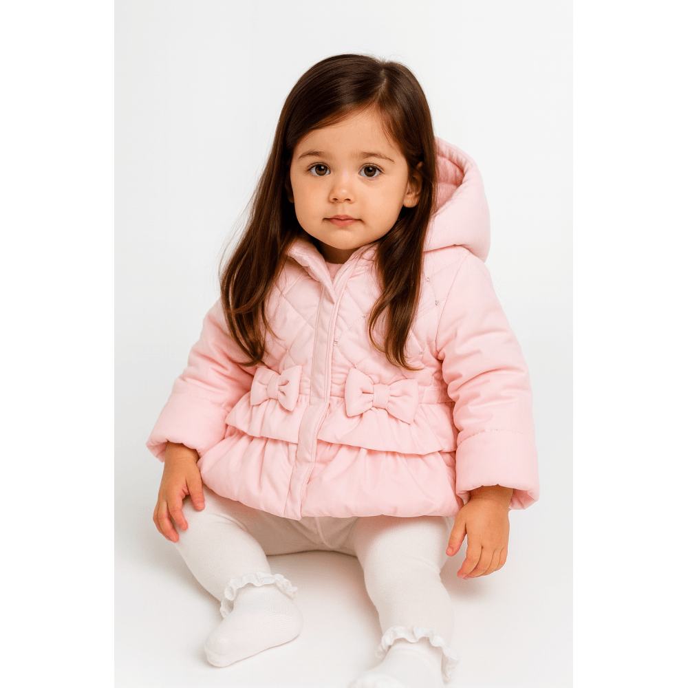 MB6526 Mintini Baby Girls Frill Bow Padded Coat Pink