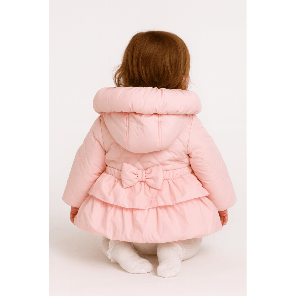 MB6526 Mintini Baby Girls Frill Bow Padded Coat Pink