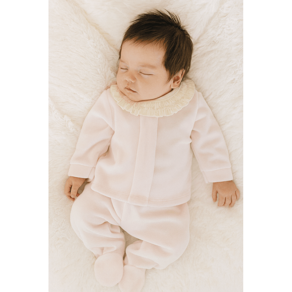 53906 Baby Girls Frilly Velour Foot In Baby Set