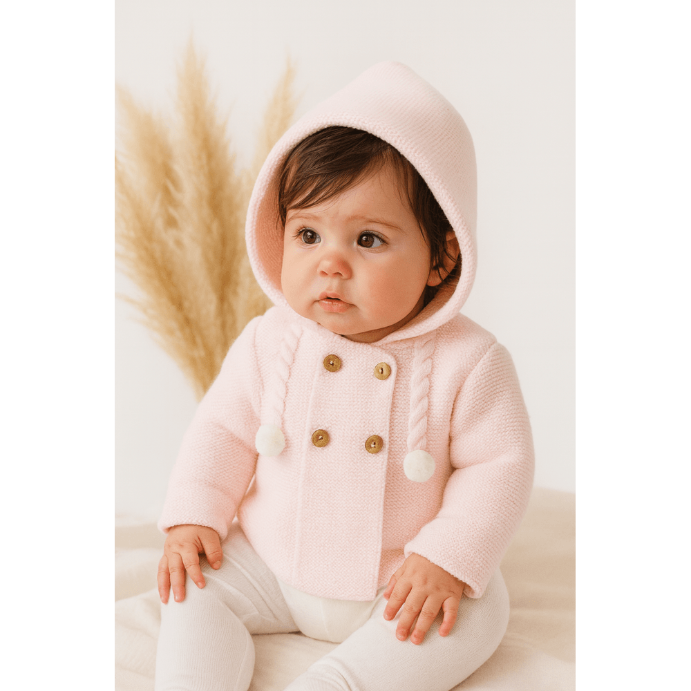 20808 Baby Pom Pom Knitted Coat Pink