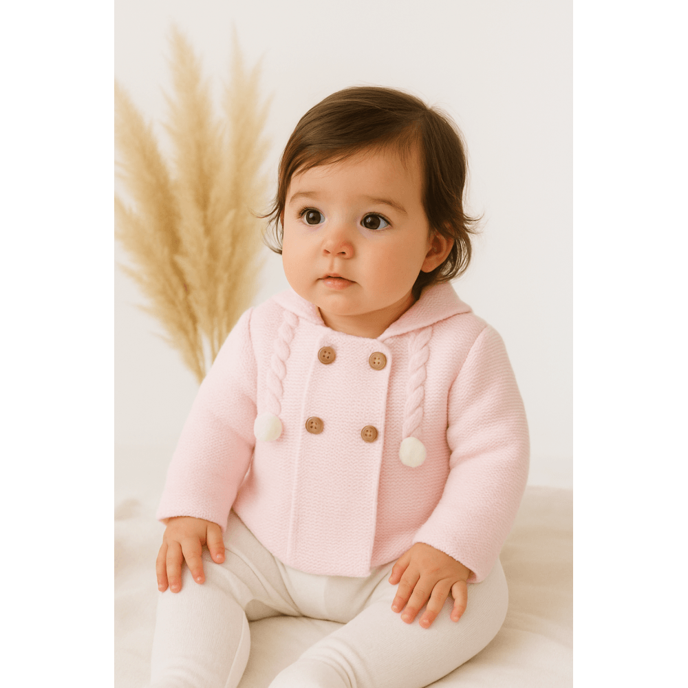 20808 Baby Pom Pom Knitted Coat Pink